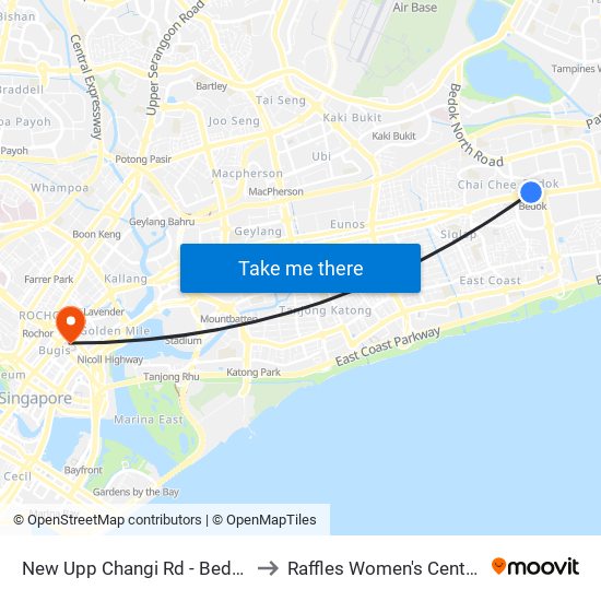 New Upp Changi Rd - Bedok Stn Exit B (84031) to Raffles Women's Centre-Raffles Hospital map