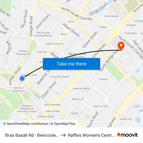 Bras Basah Rd - Bencoolen Stn Exit B (08069) to Raffles Women's Centre-Raffles Hospital map