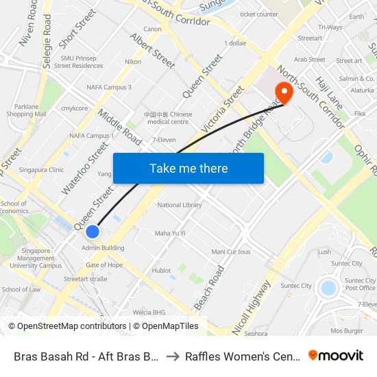 Bras Basah Rd - Aft Bras Basah Stn Exit A (04179) to Raffles Women's Centre-Raffles Hospital map