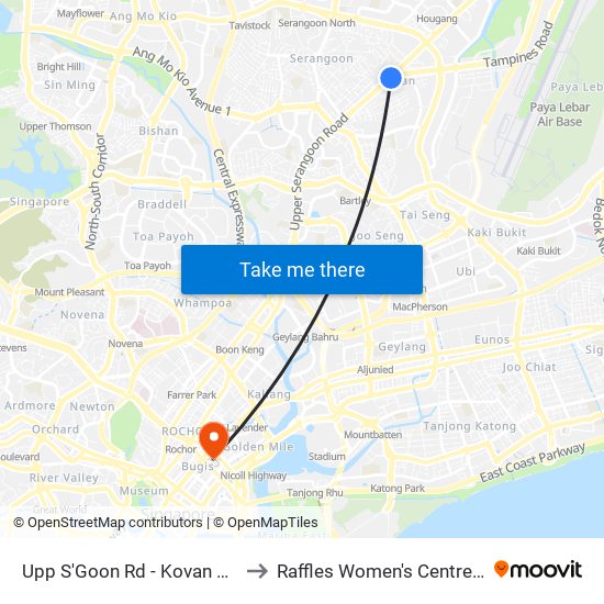 Upp S'Goon Rd - Kovan Stn Exit C (63039) to Raffles Women's Centre-Raffles Hospital map