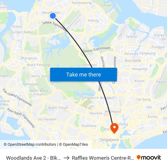 Woodlands Ave 2 - Blk 511 (46331) to Raffles Women's Centre-Raffles Hospital map
