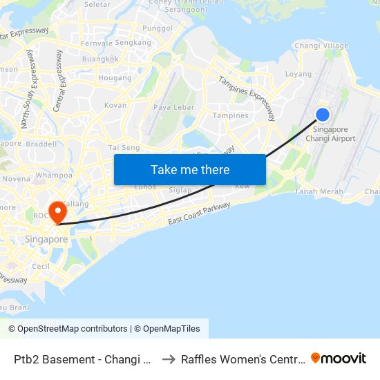 Ptb2 Basement - Changi Airport Ter 2 (95129) to Raffles Women's Centre-Raffles Hospital map