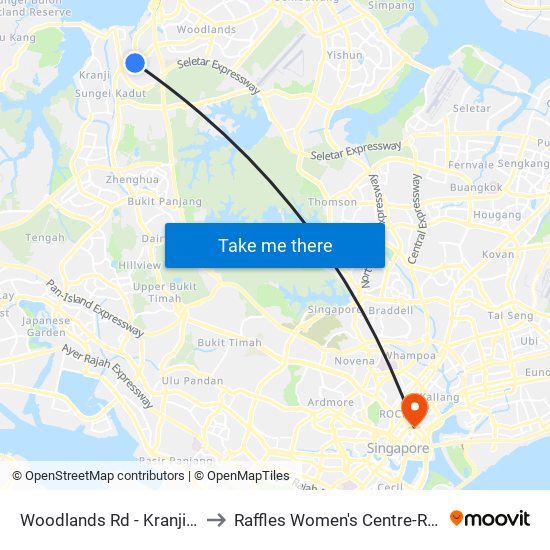 Woodlands Rd - Kranji Stn (45139) to Raffles Women's Centre-Raffles Hospital map