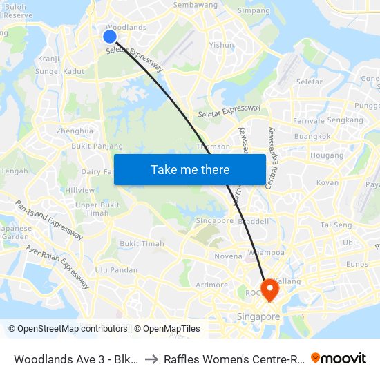 Woodlands Ave 3 - Blk 320 (46539) to Raffles Women's Centre-Raffles Hospital map