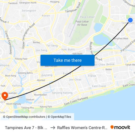 Tampines Ave 7 - Blk 503 (76199) to Raffles Women's Centre-Raffles Hospital map