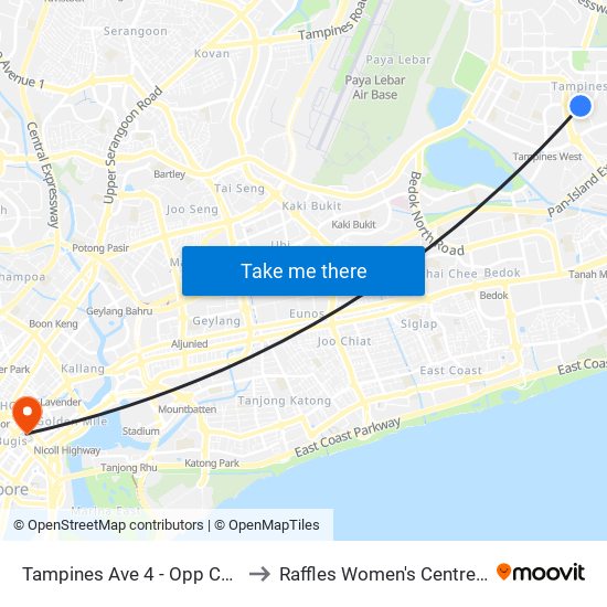 Tampines Ave 4 - Opp Century Sq (76139) to Raffles Women's Centre-Raffles Hospital map