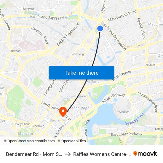 Bendemeer Rd - Mom Svcs Ctr (60179) to Raffles Women's Centre-Raffles Hospital map