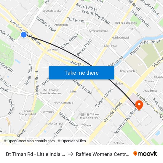 Bt Timah Rd - Little India Stn Exit A (40011) to Raffles Women's Centre-Raffles Hospital map