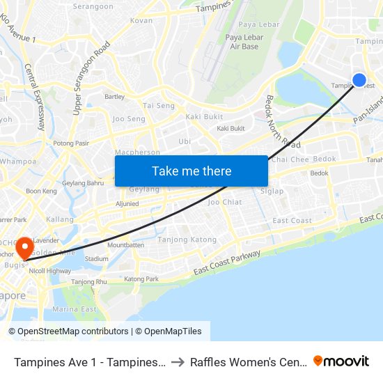 Tampines Ave 1 - Tampines West Stn Exit B (75051) to Raffles Women's Centre-Raffles Hospital map