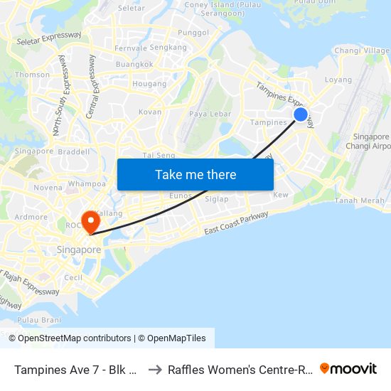 Tampines Ave 7 - Blk 497d (76241) to Raffles Women's Centre-Raffles Hospital map