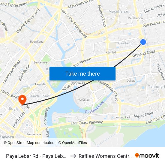 Paya Lebar Rd - Paya Lebar Stn Exit B (81111) to Raffles Women's Centre-Raffles Hospital map