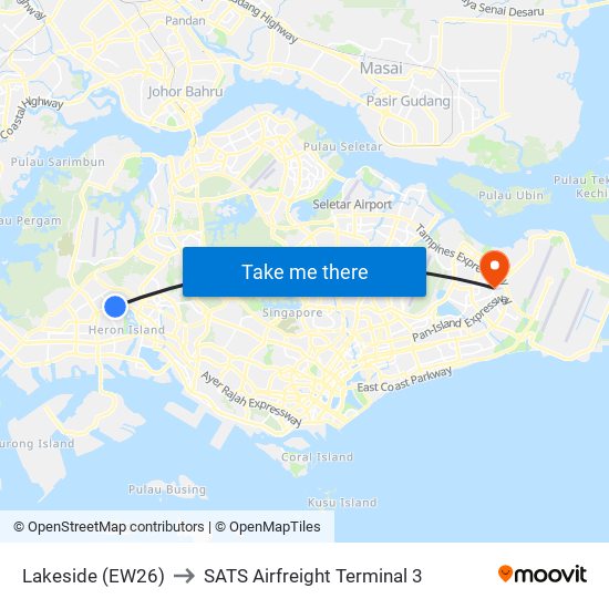 Lakeside (EW26) to SATS Airfreight Terminal 3 map