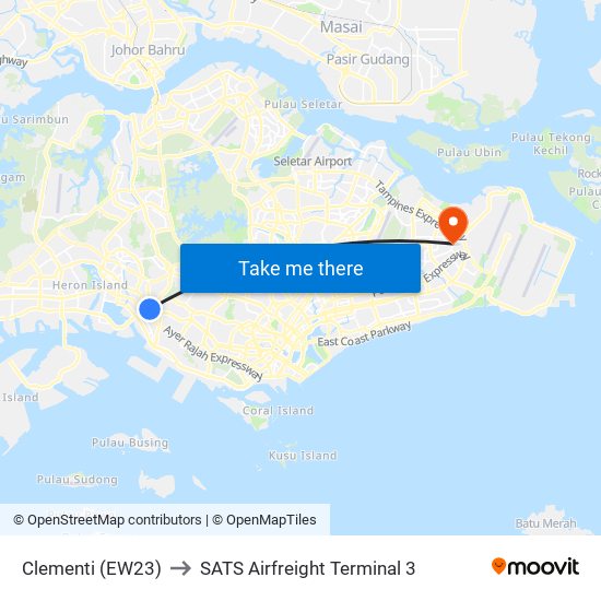 Clementi (EW23) to SATS Airfreight Terminal 3 map