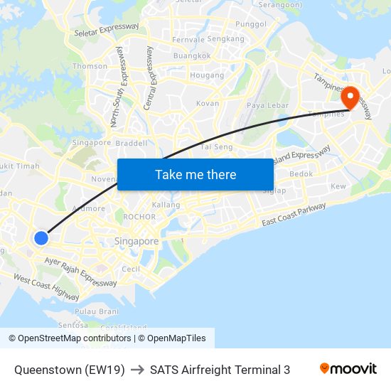 Queenstown (EW19) to SATS Airfreight Terminal 3 map