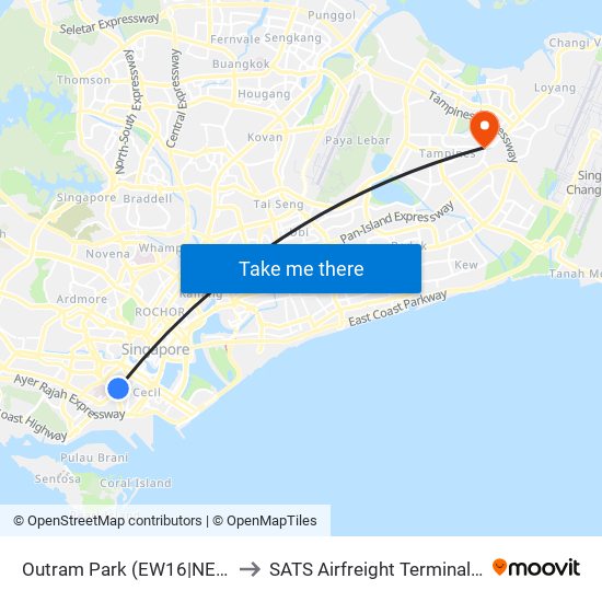 Outram Park (EW16|NE3) to SATS Airfreight Terminal 3 map