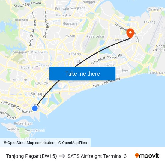 Tanjong Pagar (EW15) to SATS Airfreight Terminal 3 map