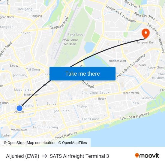 Aljunied (EW9) to SATS Airfreight Terminal 3 map