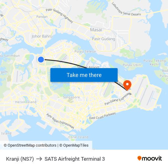 Kranji (NS7) to SATS Airfreight Terminal 3 map