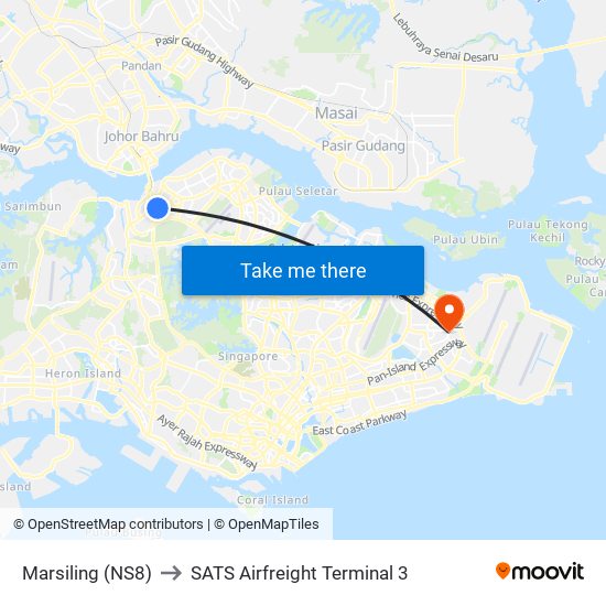 Marsiling (NS8) to SATS Airfreight Terminal 3 map