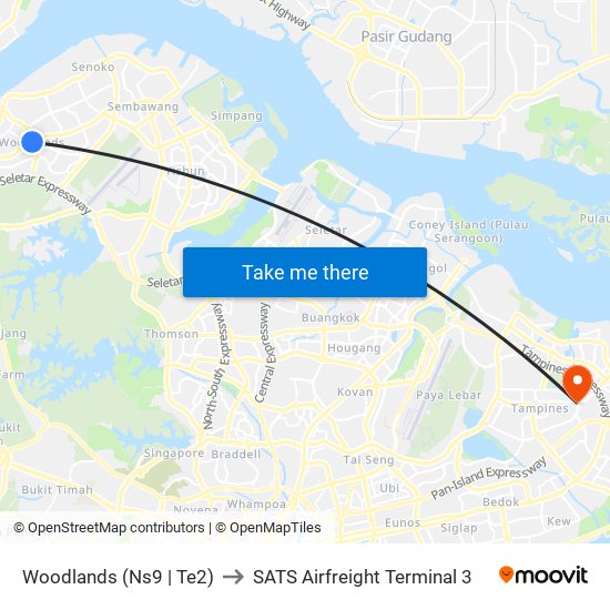 Woodlands (Ns9 | Te2) to SATS Airfreight Terminal 3 map
