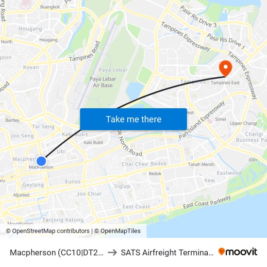 Macpherson (CC10|DT26) to SATS Airfreight Terminal 3 map