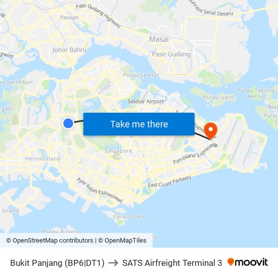 Bukit Panjang (BP6|DT1) to SATS Airfreight Terminal 3 map