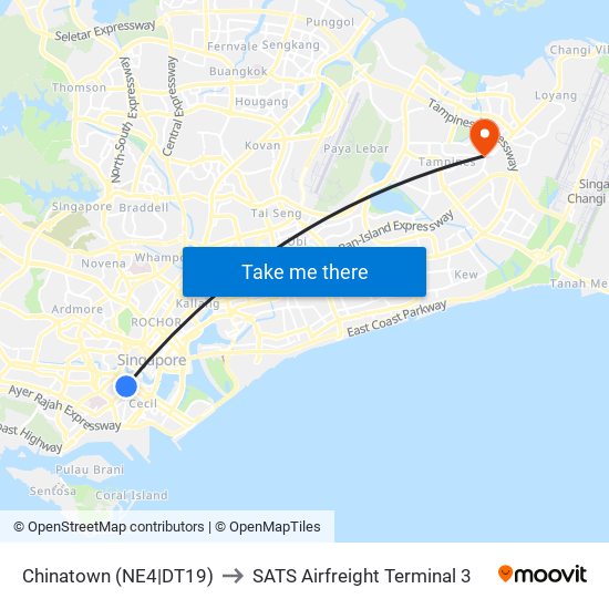 Chinatown (NE4|DT19) to SATS Airfreight Terminal 3 map