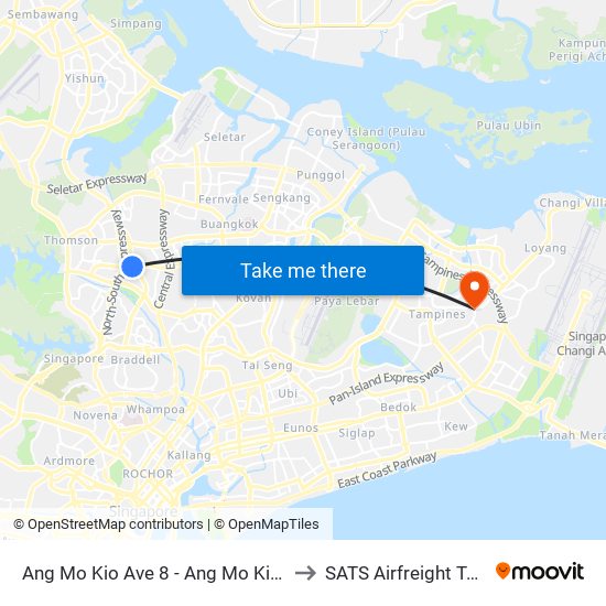 Ang Mo Kio Ave 8 - Ang Mo Kio Int (54009) to SATS Airfreight Terminal 3 map