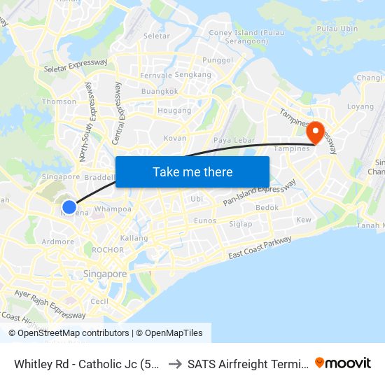 Whitley Rd - Catholic Jc (51099) to SATS Airfreight Terminal 3 map