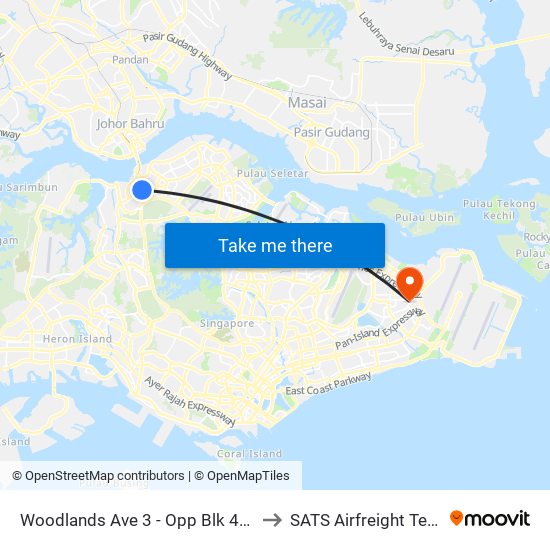 Woodlands Ave 3 - Opp Blk 402 (46499) to SATS Airfreight Terminal 3 map