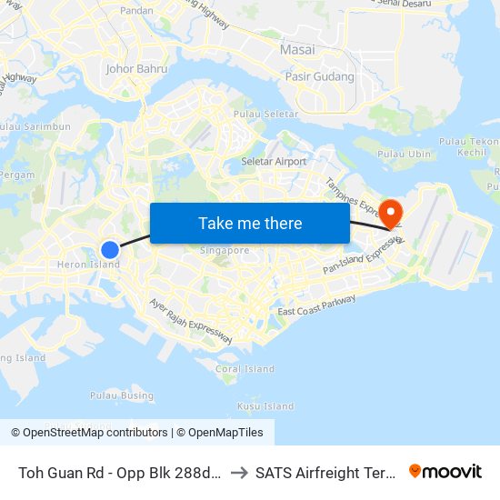 Toh Guan Rd - Opp Blk 288d (28631) to SATS Airfreight Terminal 3 map