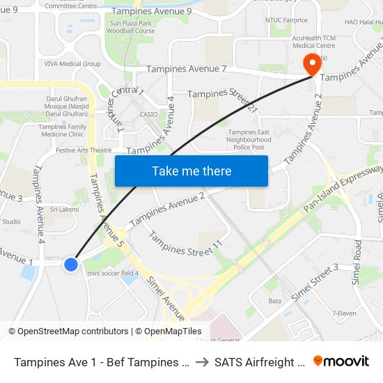 Tampines Ave 1 - Bef Tampines West Stn (75059) to SATS Airfreight Terminal 3 map