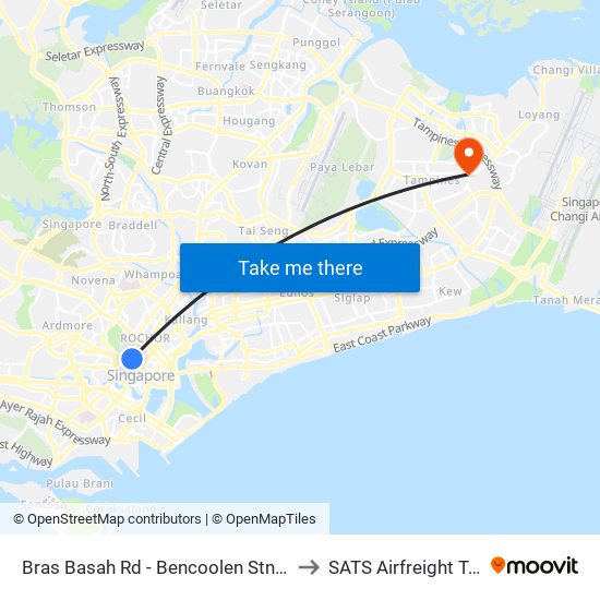 Bras Basah Rd - Bencoolen Stn Exit B (08069) to SATS Airfreight Terminal 3 map