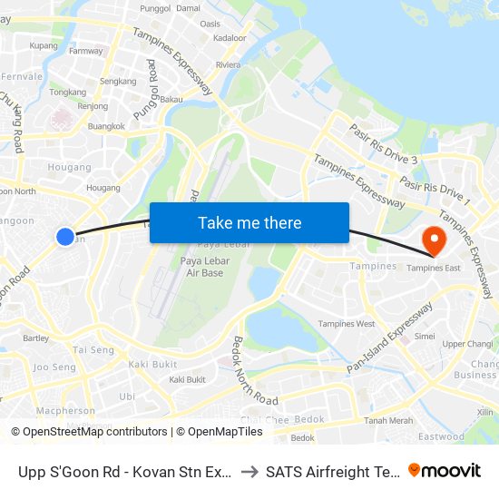 Upp S'Goon Rd - Kovan Stn Exit C (63039) to SATS Airfreight Terminal 3 map