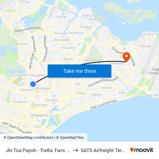 Jln Toa Payoh - Trellis Twrs (52071) to SATS Airfreight Terminal 3 map