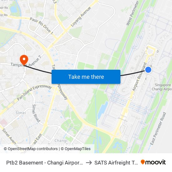 Ptb2 Basement - Changi Airport Ter 2 (95129) to SATS Airfreight Terminal 3 map