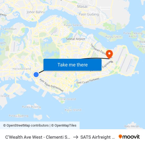 C'Wealth Ave West - Clementi Stn Exit A (17171) to SATS Airfreight Terminal 3 map