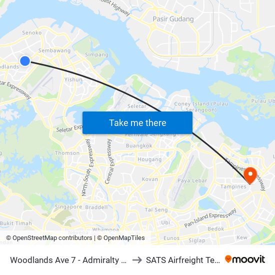 Woodlands Ave 7 - Admiralty Stn (46779) to SATS Airfreight Terminal 3 map