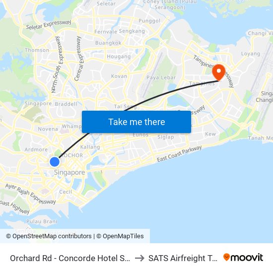 Orchard Rd - Concorde Hotel S'Pore (08138) to SATS Airfreight Terminal 3 map