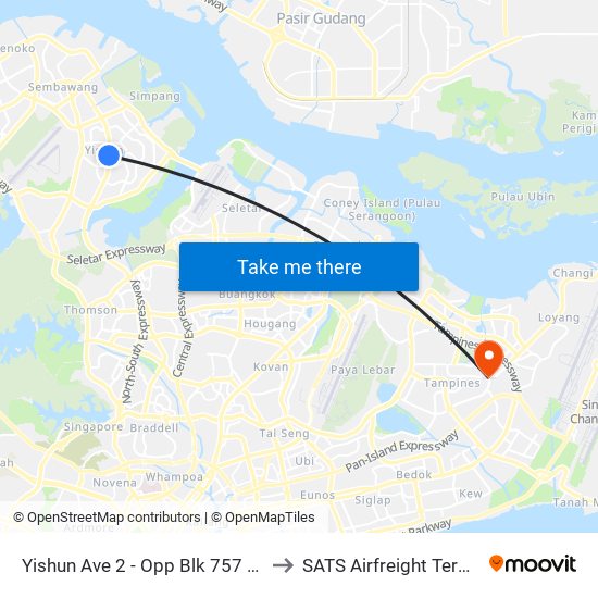 Yishun Ave 2 - Opp Blk 757 (59069) to SATS Airfreight Terminal 3 map