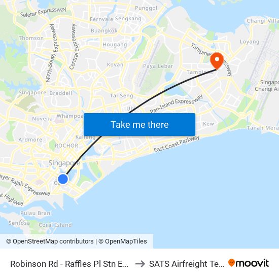 Robinson Rd - Raffles Pl Stn Exit F (03031) to SATS Airfreight Terminal 3 map