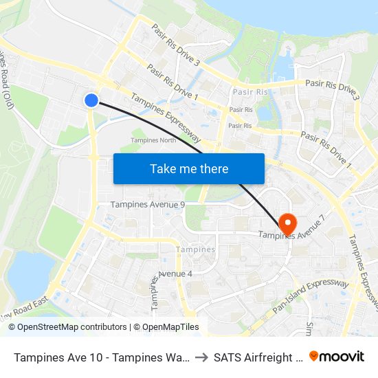 Tampines Ave 10 - Tampines Wafer Fab Pk (75351) to SATS Airfreight Terminal 3 map