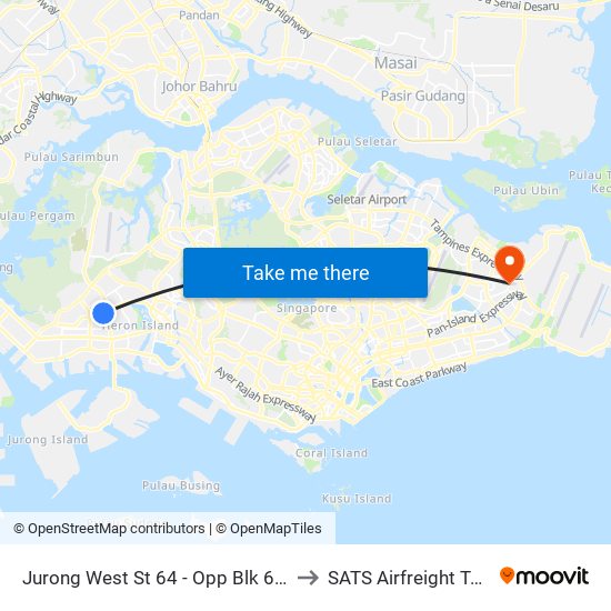 Jurong West St 64 - Opp Blk 662c (22499) to SATS Airfreight Terminal 3 map