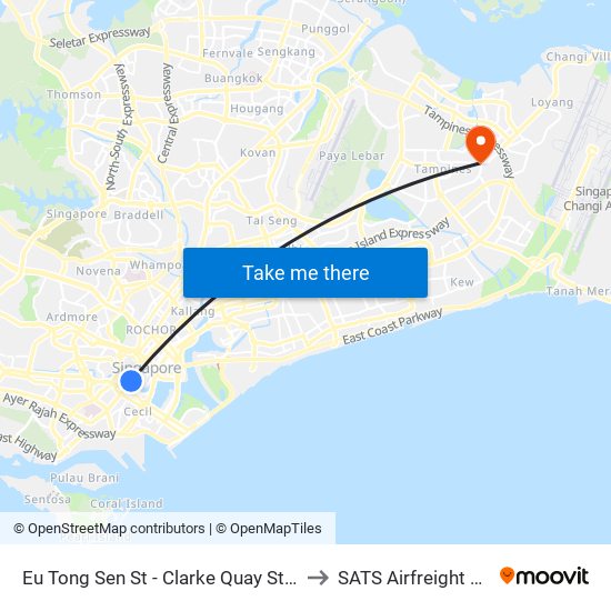 Eu Tong Sen St - Clarke Quay Stn Exit E (04222) to SATS Airfreight Terminal 3 map