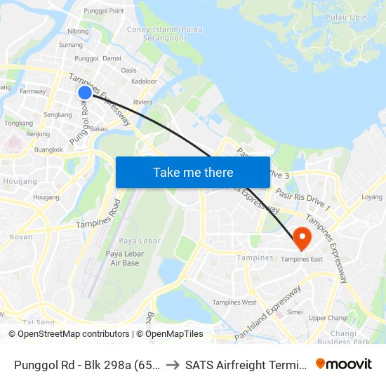 Punggol Rd - Blk 298a (65061) to SATS Airfreight Terminal 3 map