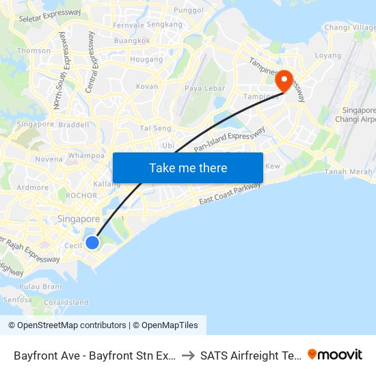 Bayfront Ave - Bayfront Stn Exit A (03519) to SATS Airfreight Terminal 3 map