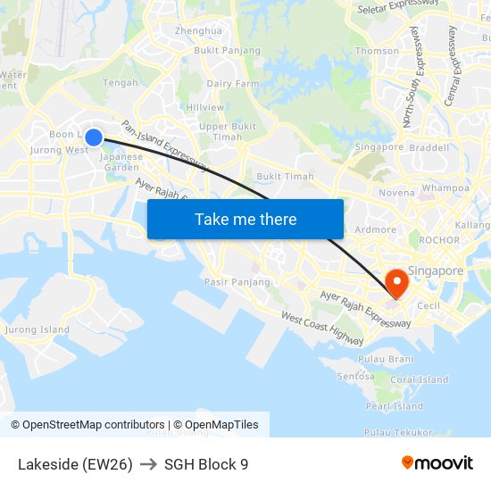 Lakeside (EW26) to SGH Block 9 map