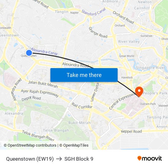 Queenstown (EW19) to SGH Block 9 map