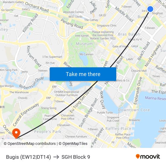 Bugis (EW12|DT14) to SGH Block 9 map