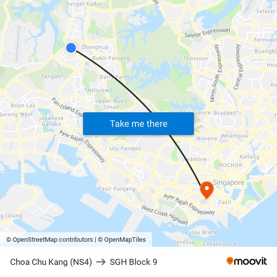 Choa Chu Kang (NS4) to SGH Block 9 map